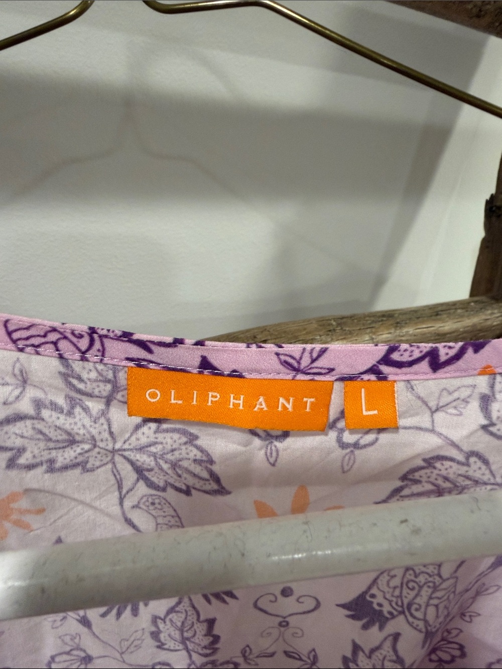Oliphant Lilac Floral Ruffle V-Neck Dress with Orange Accents, Size L - Picture 2 of 4